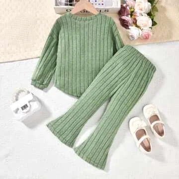 Aalizzwell Girls Clothes 5T Toddler Fall Winter Fashion Rib Knit Slit Pants Outfit Spring Clothing Green