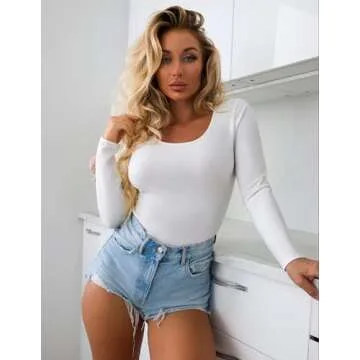 Ekouaer Womens 3 Pack Long Sleeve Shirts Scoop Neck Tops Stretch Fitted Undershirt Lightweight Basic Thermal Tee Black/White/Coffee XS