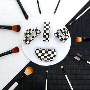 Stylish 4 Pieces Checker Claws Tortoise Barrettes for Women