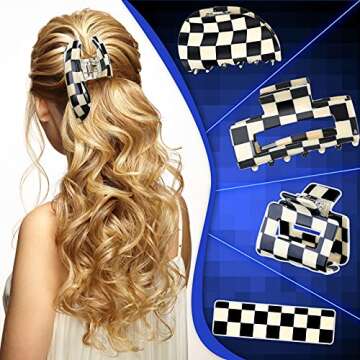 Stylish 4 Pieces Checker Claws Tortoise Barrettes for Women