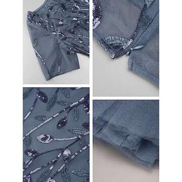 Elegant Women's Haze Blue Sequin Evening Gown Plus Size