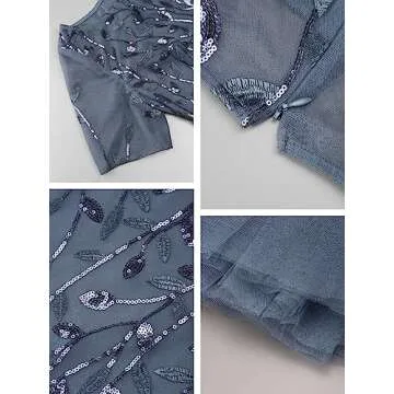 Elegant Women's Haze Blue Sequin Evening Gown Plus Size