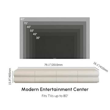 homary 78.7" Long TV Stand, Modern White Leather Entertainment Center with 8 Drawers Media Console f...