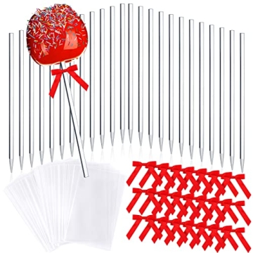 Elegant 72PCS Candy Apple Sticks with Bows and Bags