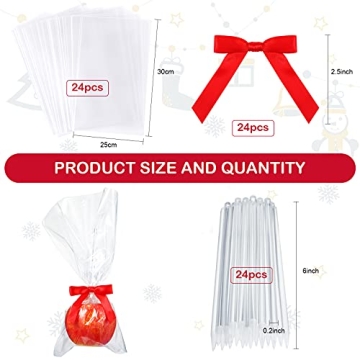 Elegant 72PCS Candy Apple Sticks with Bows and Bags