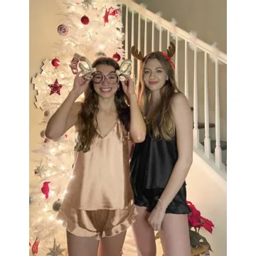 Ekouaer Satin Pajama Set Soft Silk Camisole and Ruffle Shorts