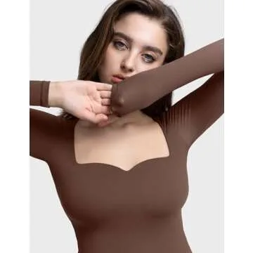 PUMIEY Women's Long Sleeve T Shirts Sweetheart Neck - Slim Fit Going Out Tops Sexy Basic Tee Smoke Cloud Pro Collection