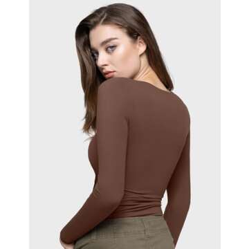 PUMIEY Women's Long Sleeve T Shirts Sweetheart Neck - Slim Fit Going Out Tops Sexy Basic Tee Smoke Cloud Pro Collection