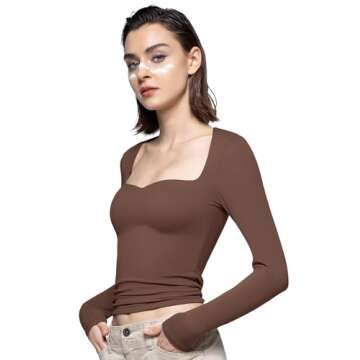 PUMIEY Women's Long Sleeve T Shirts Sweetheart Neck - Slim Fit Going Out Tops Sexy Basic Tee Smoke Cloud Pro Collection