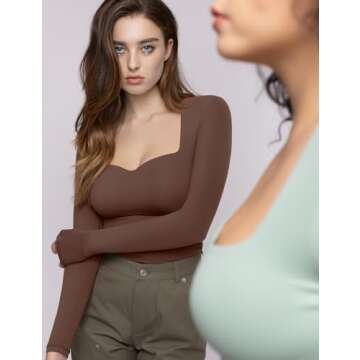 PUMIEY Women's Long Sleeve T Shirts Sweetheart Neck - Slim Fit Going Out Tops Sexy Basic Tee Smoke Cloud Pro Collection