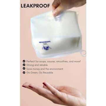 Gaia's Eco Kitchen Multipurpose Reusable Food Storage Bags, Leakproof, Sustainable - Fresh & Frozen Meals, Snacks, On-The-Go, Freezer, Oven, Microwave, Dishwasher Safe - 3 Pack (16 oz, 30 oz, & 50 oz)