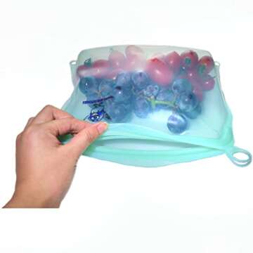 Gaia's Eco Kitchen Multipurpose Reusable Food Storage Bags, Leakproof, Sustainable - Fresh & Frozen Meals, Snacks, On-The-Go, Freezer, Oven, Microwave, Dishwasher Safe - 3 Pack (16 oz, 30 oz, & 50 oz)