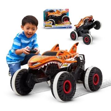 Hot Wheels RC Toy, Remote-Control Monster Trucks Unstoppable Tiger Shark in 1:15 Scale with Terrain ...