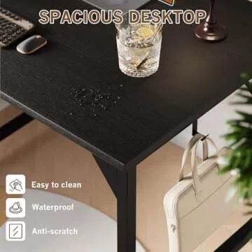 Shahoo 32 Inch Computer Desk, Wood Modern Simple Home Office Table for Small Spaces with Storage Bag and Headphone Hook for Home, Office, Study, Writing, Black