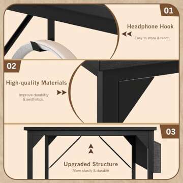 Shahoo 32 Inch Computer Desk, Wood Modern Simple Home Office Table for Small Spaces with Storage Bag and Headphone Hook for Home, Office, Study, Writing, Black