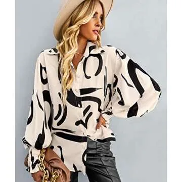 Mincib Women's Floral Print Blouse Long Sleeve Button Down Shirts Casual Dressy Blouse Shirts Tops(Apricot,XL)