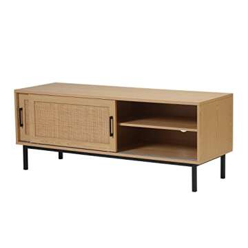 Balkene Home 64018 Harvey Media Console Table Organize Entertainment System Stereo Record Player Or Use As TV Stand Multi Use Living Spaces Lightweight & Easy Assemble - Media Console, Honey-Toned