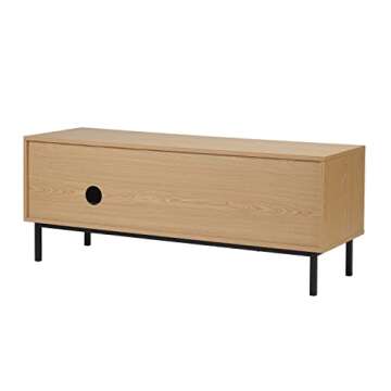 Balkene Home 64018 Harvey Media Console Table Organize Entertainment System Stereo Record Player Or Use As TV Stand Multi Use Living Spaces Lightweight & Easy Assemble - Media Console, Honey-Toned