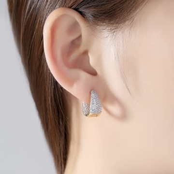 Dainty Gold Silver Two Tone Wide Hoop Dangle Earrings with Clear Cubic Zirconia Fashion Jewelry for Womens Girls Sensitive Ears Chic Chunky Huggie Hoops Hypoallergenic