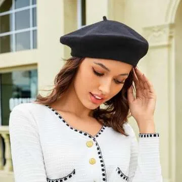 Wheebo Wool Beret Hat,Solid Color French Style Winter Warm Cap for Women Girls(Black)