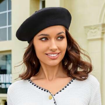 Wheebo Wool Beret Hat,Solid Color French Style Winter Warm Cap for Women Girls(Black)