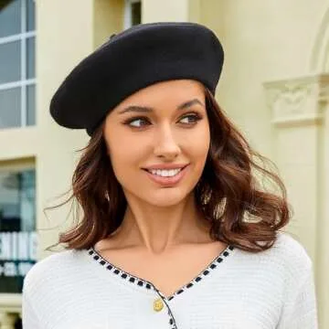 Wheebo Wool Beret Hat,Solid Color French Style Winter Warm Cap for Women Girls(Black)