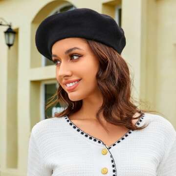 Wheebo Wool Beret Hat,Solid Color French Style Winter Warm Cap for Women Girls(Black)