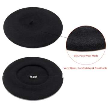 Wheebo Wool Beret Hat,Solid Color French Style Winter Warm Cap for Women Girls(Black)