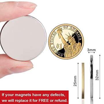 LOVIMAG Strong Neodymium Disc Magnets, Rare Earth Magnets with Double-Sided Adhesive for Fridge, Craft, and Office Magnets - 1.26 inch x 1/8 inch, Pack of 4
