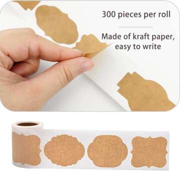 300PCS Canning Labels Name Tags Stickers, Kraft Paper Gift Tags Blank Self-Adhesive Handmade Jar Labels Sticker Write on for Storage Bins,Mason Jars,Food Containers,Canning Jars Christmas Gifts