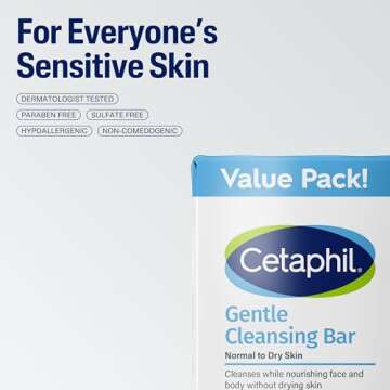 CETAPHIL Gentle Cleansing Bar, 4.5 oz Bar (Pack of 6), Nourishing Cleansing Bar For Dry, Sensitive Skin, Non-Comedogenic, (Packaging May Vary)