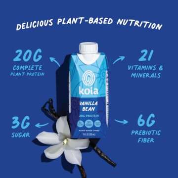 Koia Plant Based Protein Shake - Vanilla Bean - 20g Protein, Low Sugar, Prebiotic Fiber & Vitamins -...