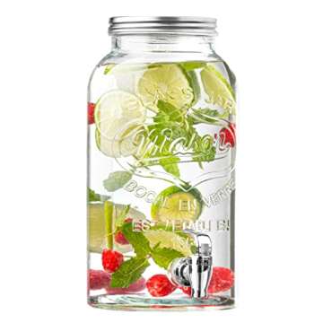 Royalty Art Mason Jar Glass Drink Dispenser for Parties, Holidays, and Events with Wide-Mouth Top an...