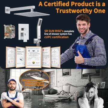 SR SUN RISE SRSH-F5043 Bathroom Luxury Rain Mixer Combo Set Wall Mounted Rainfall Shower Head System...