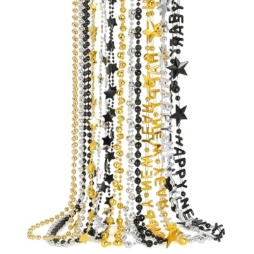 50PCS New Years Eve Necklace, New Years Black Gold Silver Bead Necklace Party Supplies 2025, 12 Kind...