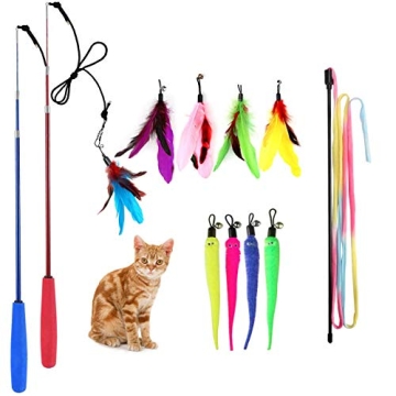M JJYPET Retractable Cat Wand with Interactive Toys