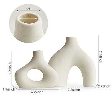 AWNR White Ceramic Donut Vase Set of 2 for Modern Home Decor, Minimalist Round Vase for Centerpieces...