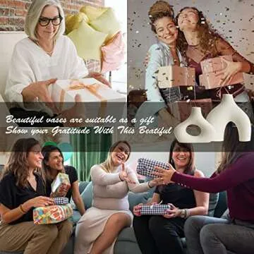 AWNR White Ceramic Donut Vase Set of 2 for Modern Home Decor, Minimalist Round Vase for Centerpieces, Unique Neutral Boho Vase for Living Room, TV Stand, Dining Room, Dinner Table Decoration