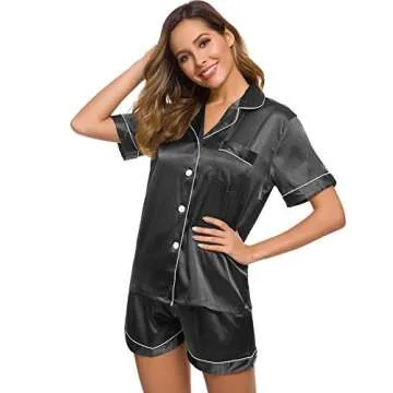 SWOMOG Womens Silk Satin Pajamas Set Two-piece Pj Sets Sleepwear Loungewear Button-Down Pj Sets