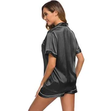 SWOMOG Womens Silk Satin Pajamas Set Two-piece Pj Sets Sleepwear Loungewear Button-Down Pj Sets