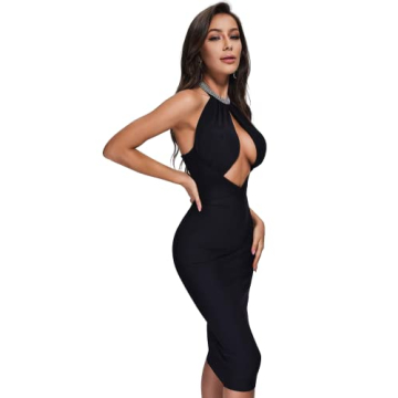 Halter Midi Dress Sexy Evening Dress for Women Cut Out Backless Bandage Dress Classy Bodycon Dress f...