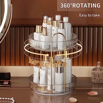 Elegant 360 Rotating Makeup Organizer High Capacity Storage