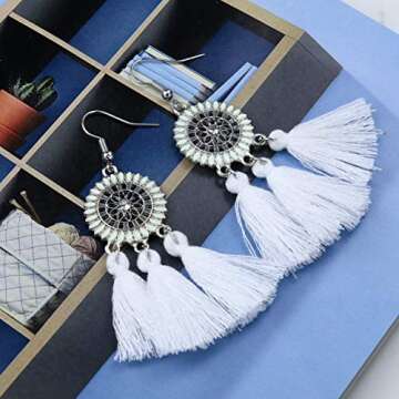 20 Pairs Tassel Earrings with Colorful Tassel Long Layered Dangle Hoop Tiered Thread Earrings Set fo...