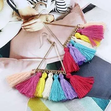 20 Pairs Tassel Earrings with Colorful Tassel Long Layered Dangle Hoop Tiered Thread Earrings Set for Women Jewelry Fashion and Valentine Birthday Party Gift