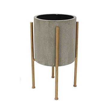 Benjara Transitional Golden Stand-Gray & Gold Small Planter for Eco-Friendly Decor