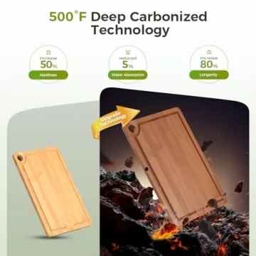 BNBUN Bamboo Cutting Board for Kitchen, Wood Cutting Board 3 Piece Set with Non-Slip Mat Deep Juice ...