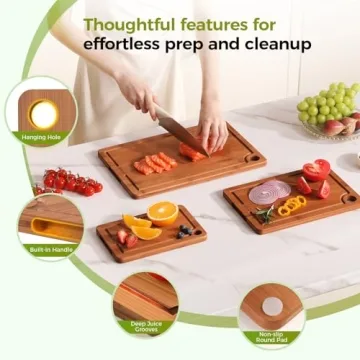 BNBUN Bamboo Cutting Board 3 Piece Set with Juice Groove