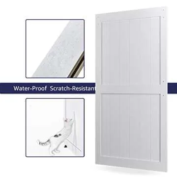 COSHOMER 42in x 84in MDF Sliding Barn Door with 7ft Barn Door Hardware Kit & Handle, Pre-Drilled Holes Easy Assembly -Solid Barn Door Slab Covered with Water-Proof PVC Surface, White, H-Frame