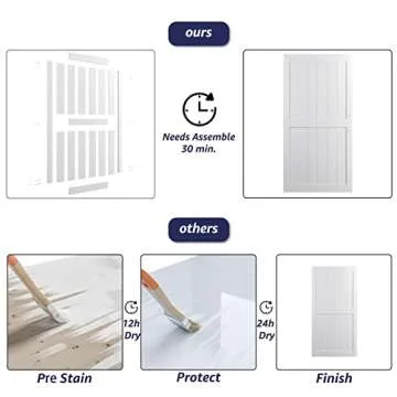 COSHOMER 42in x 84in MDF Sliding Barn Door with 7ft Barn Door Hardware Kit & Handle, Pre-Drilled Holes Easy Assembly -Solid Barn Door Slab Covered with Water-Proof PVC Surface, White, H-Frame