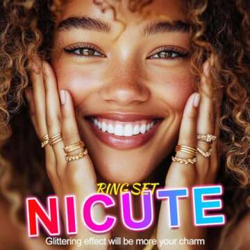 Nicute Gold Ring Set Rhinestone Finger Rings Vintage Knuckle Stackable Shiny Rings Accessories for W...